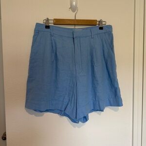 Abercrombie and Fitch Linen Shorts Womens Large Blue Pleated Loose Fit Summer